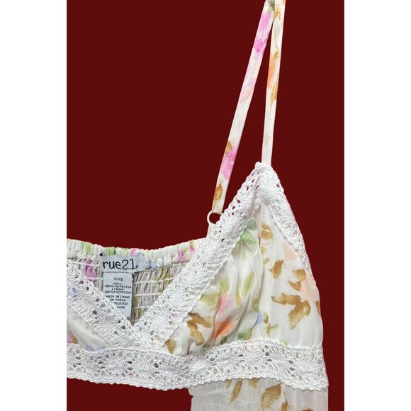 Rue 21 - Women's Summer Sleeveless High Low Hem Ruffle Floral Dress - White -XXS - Picture 11 of 16